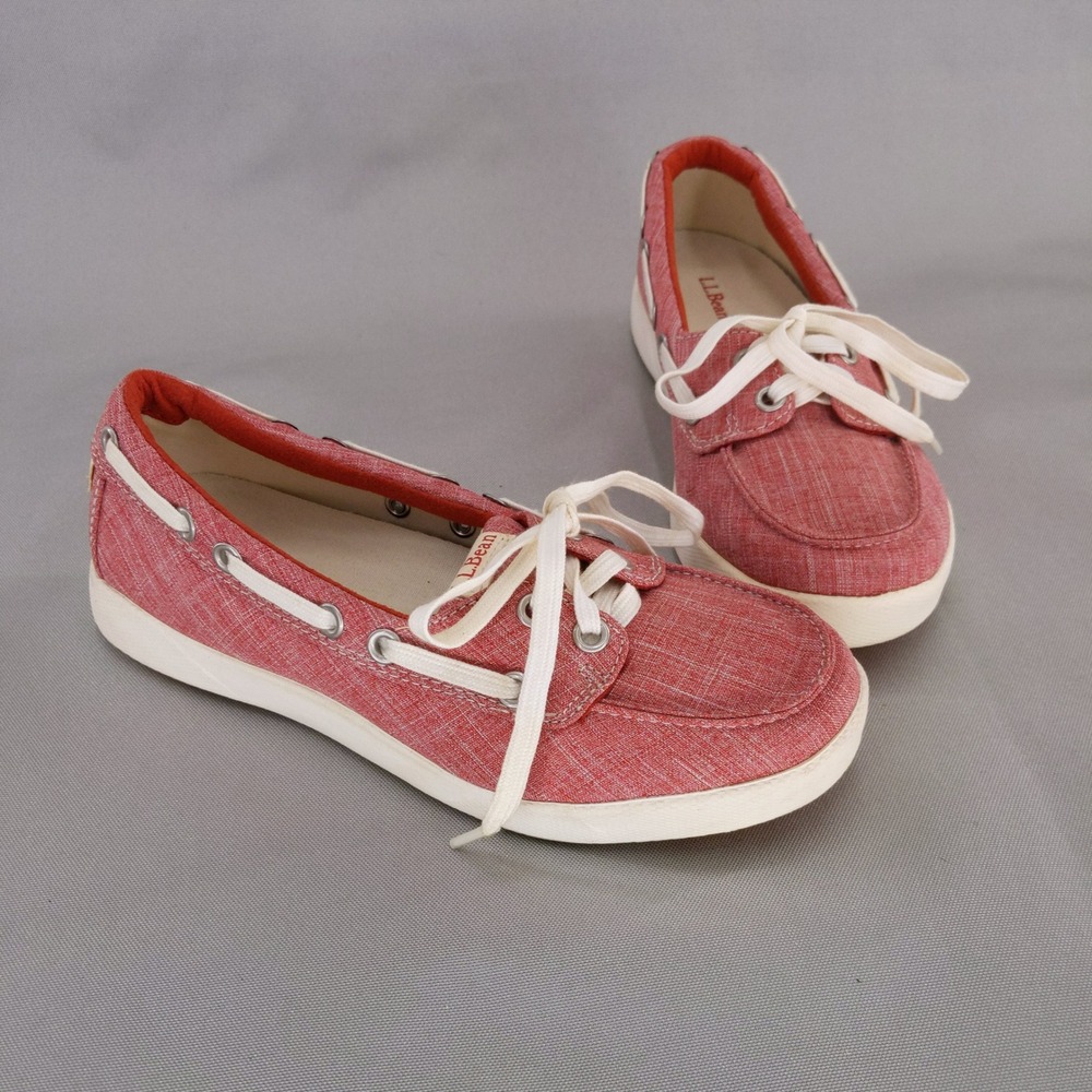 L.L.Bean Boat Shoes‎ Women 6 Red Canvas Lace Up Nautical Sneakers